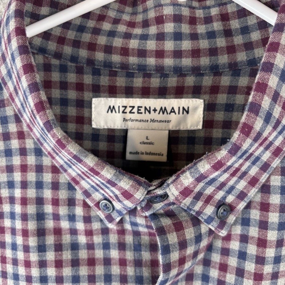 Mizzen Main Shirt Mens Large Burgundy Navy. Check Performance Menswear‎ Classic - Picture 2 of 7